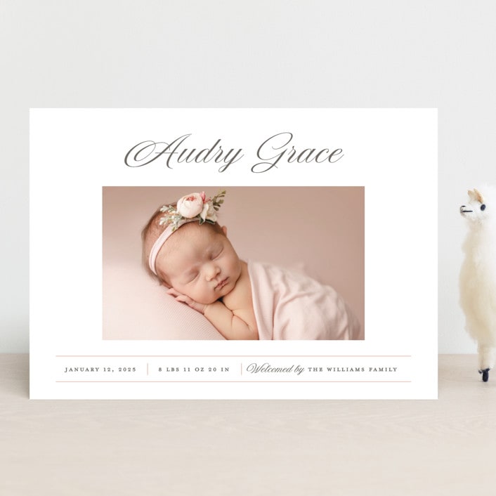 "Elegance" - Birth Announcements in Peony by Pixel and Hank - Front