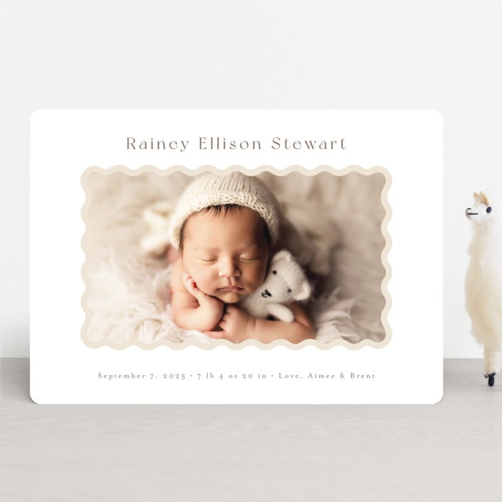 "applique" - Birth Announcements in Oatmeal by Jennifer Wick - Front