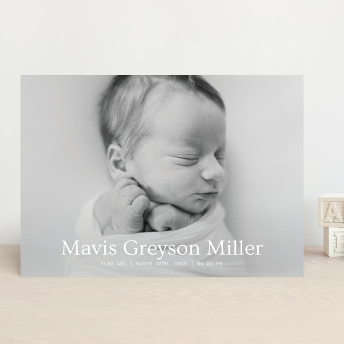 "simple in serif" - Birth Announcements in Snow by Bramble Studio - Front