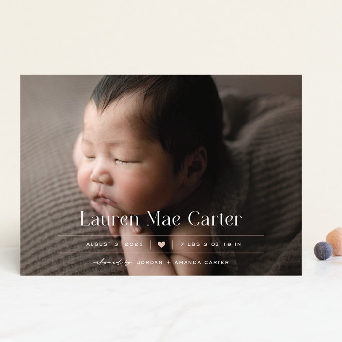 "Heart" - Birth Announcements in Blush by Pixel and Hank - Front