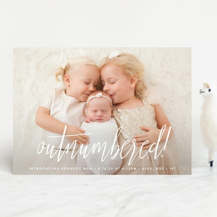 "Outnumbered" - Birth Announcements in Snow by Olivia Raufman - Front