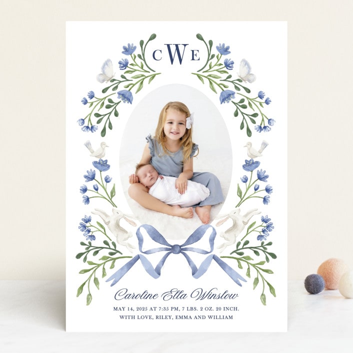 "Floral Forest Friends" - Birth Announcements in Bluebell by Alice Nelen - Front