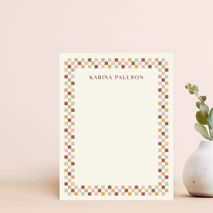 "Checkerboard Frame Stationery" - Personalized Stationery in Currant by Amber Barkley - Front