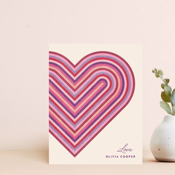 "Rainbow Heart Note Card" - Personalized Stationery in Plum by Amber Barkley - Front