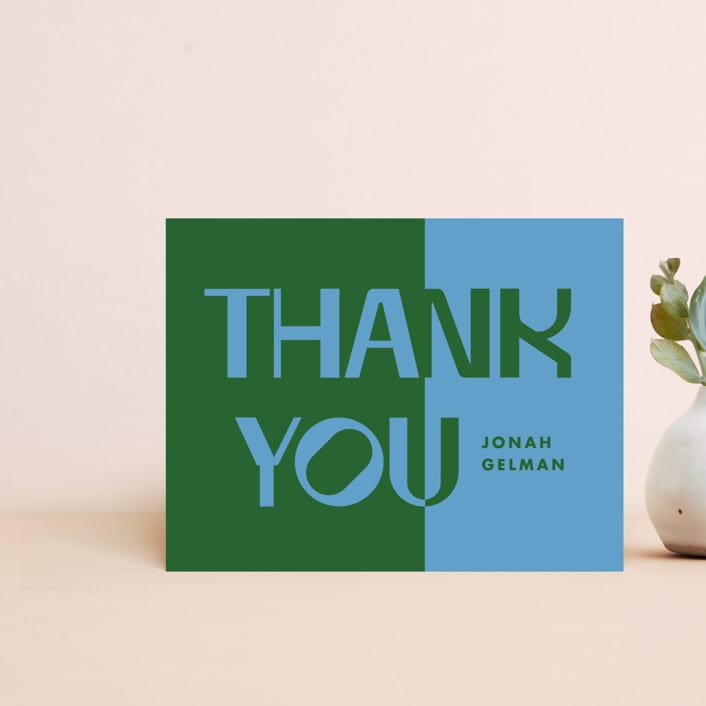 "Tonal Thanks" - Personalized Stationery in Kelly Green by Jennifer Lew - Front