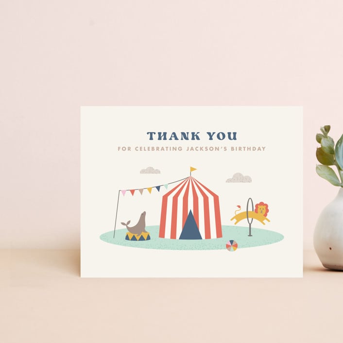 "Off to Join the Circus Thank You Card" - Personalized Stationery in Navy by Amber Barkley - Front