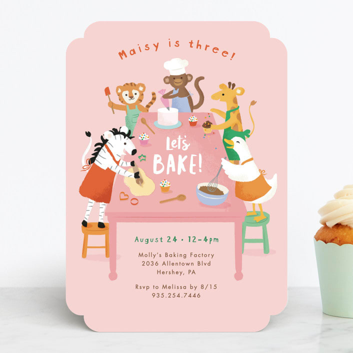 "Let's bake!" - Children's Birthday Party Invitations in Berry by Jennifer Wick - Front