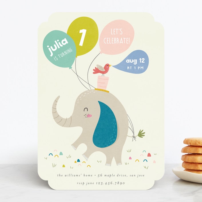 "Happy Elephant" - Children's Birthday Party Invitations in Pebble by Vera Lim - Front