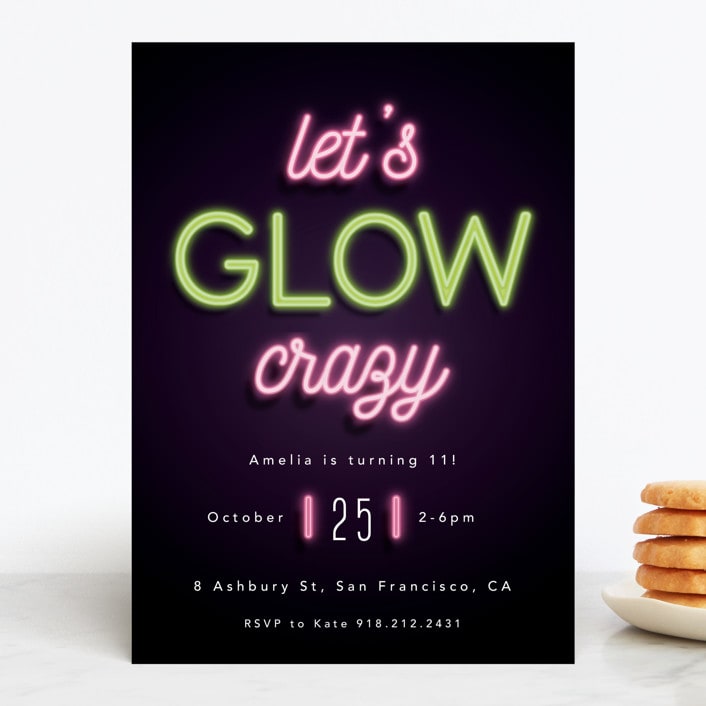 "Glow" - Children's Birthday Party Invitations in Lazer Green by Hudson meet Rose - Front