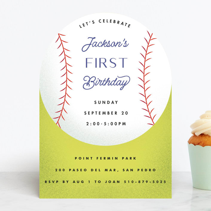 "baseball" - Children's Birthday Party Invitations in Grass by Becky Nimoy - Front