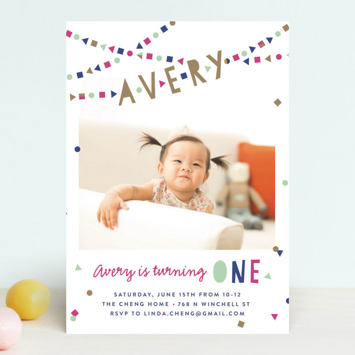 "Festive Bunting" - Children's Birthday Party Invitations in Magenta by Melissa Egan of Pistols - Front