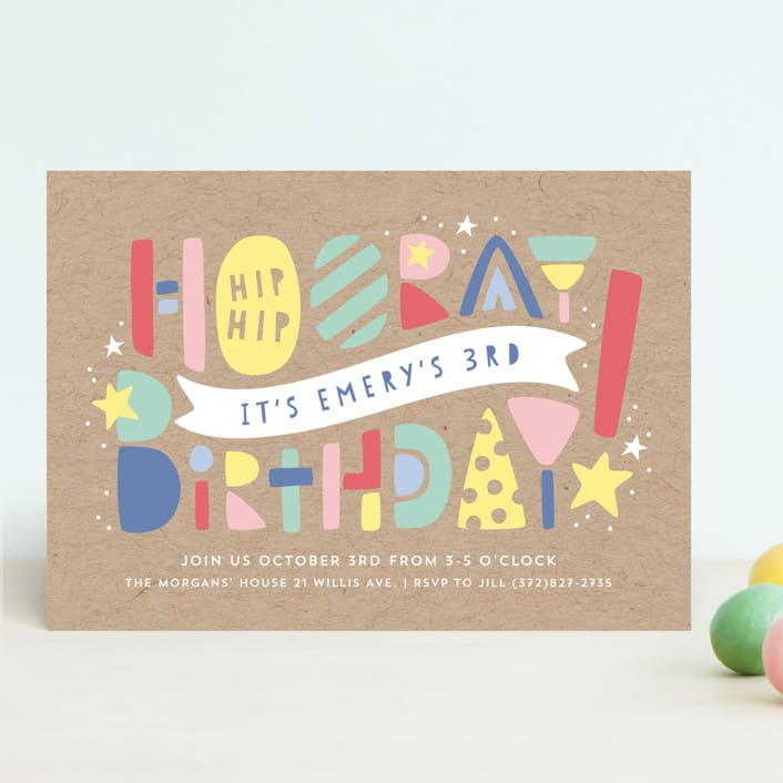 "Colorblock" - Children's Birthday Party Invitations in Kraft by Laura Hankins - Front