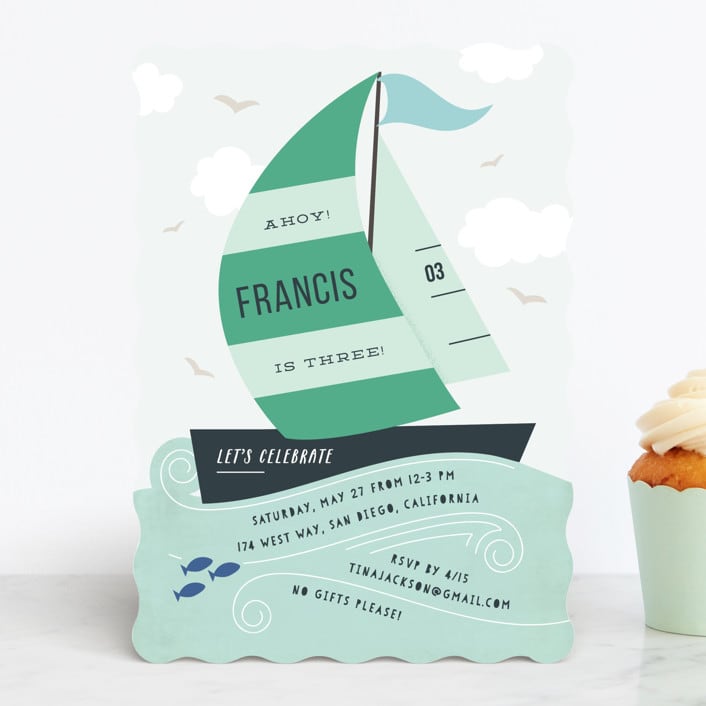 "Sail Away" - Children's Birthday Party Invitations in Deep Sea by Creo Study - Front