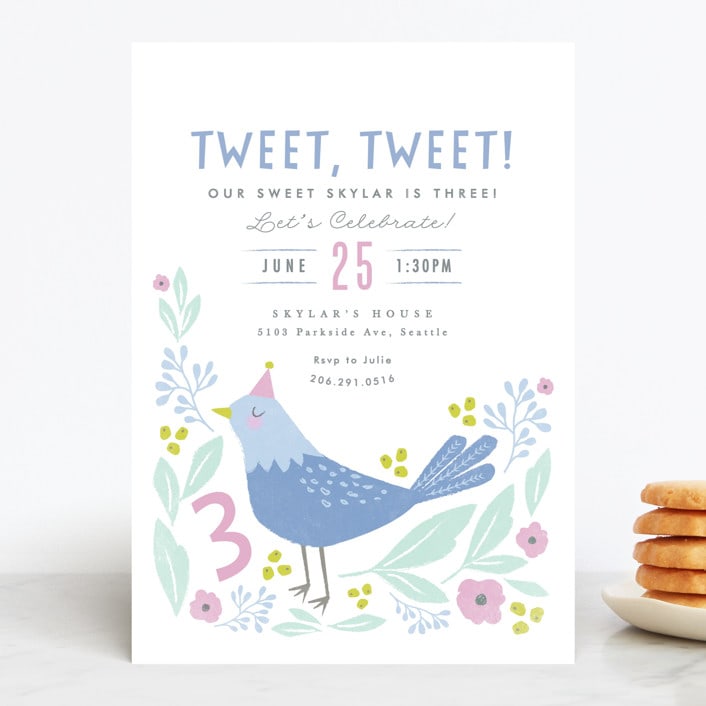 "tweet tweet so sweet" - Children's Birthday Party Invitations in Bluebird by Karidy Walker - Front