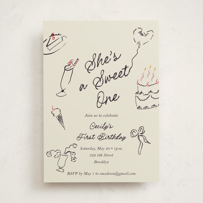"Sweets & Treats" - Children's Birthday Party Invitations in Licorice by Sarah Rosenthal - Front