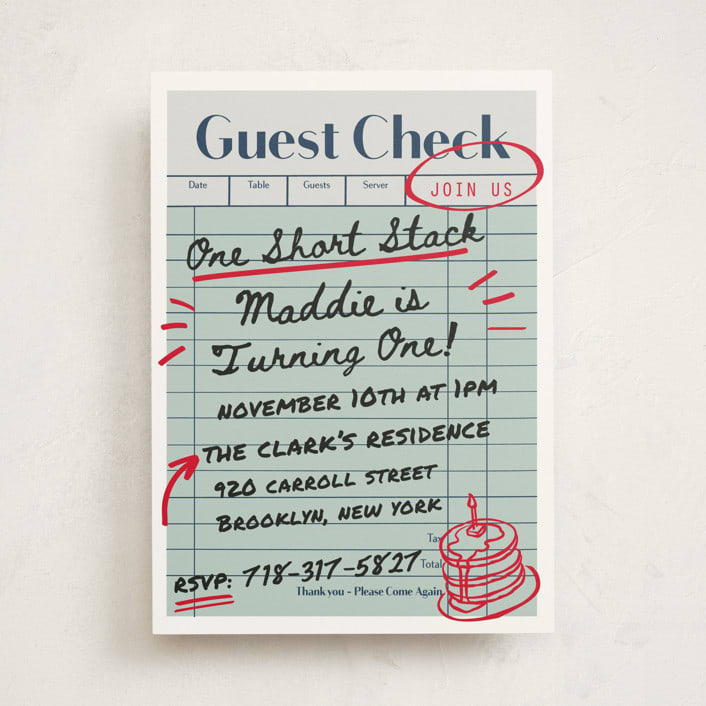 "guest check" - Children's Birthday Party Invitations in Mint by Jennifer Lew - Front