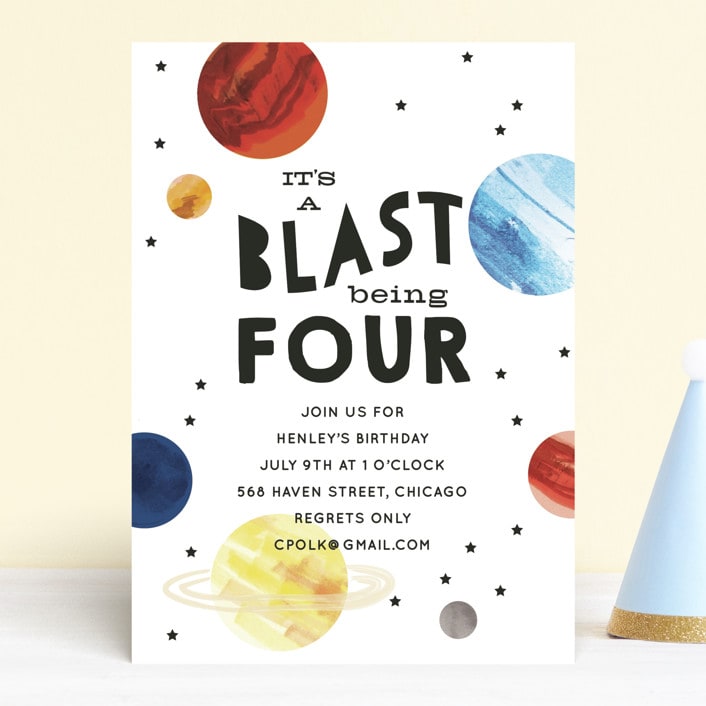 "Planet Party" - Children's Birthday Party Invitations in Vanilla by Baumbirdy - Front