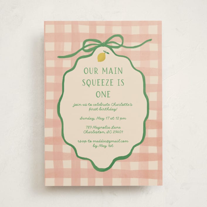 "Lemonade" - Children's Birthday Party Invitations in Strawberry Match by Vera Lim - Front