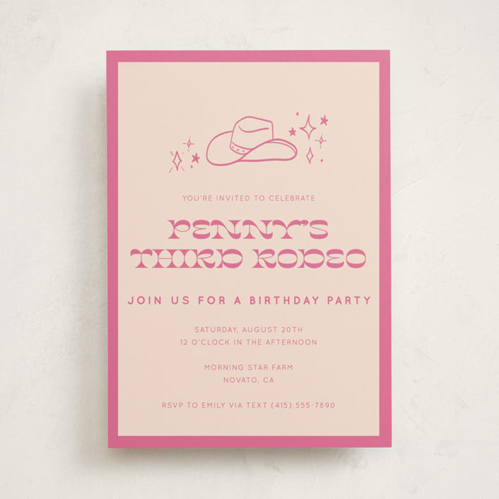 "Cowgirl Sweet Sixteen" - Children's Birthday Party Invitations in Peony by Rachel Cassel - Front
