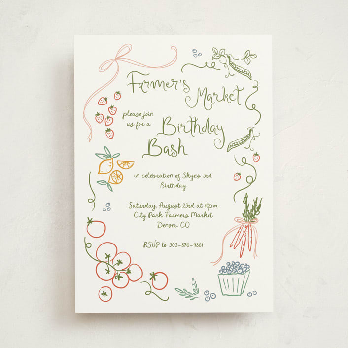 "Locally Grown Sketch" - Children's Birthday Party Invitations in Meadow by Jenna Holcomb - Front