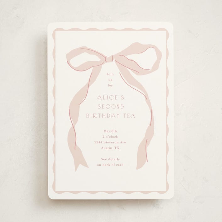 "Fframed Bow" - Children's Birthday Party Invitations in Blush by Baumbirdy - Front