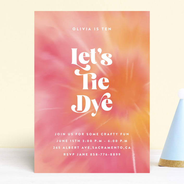 "Tie Dye Party" - Children's Birthday Party Invitations in Coral by Nazia Hyder - Front