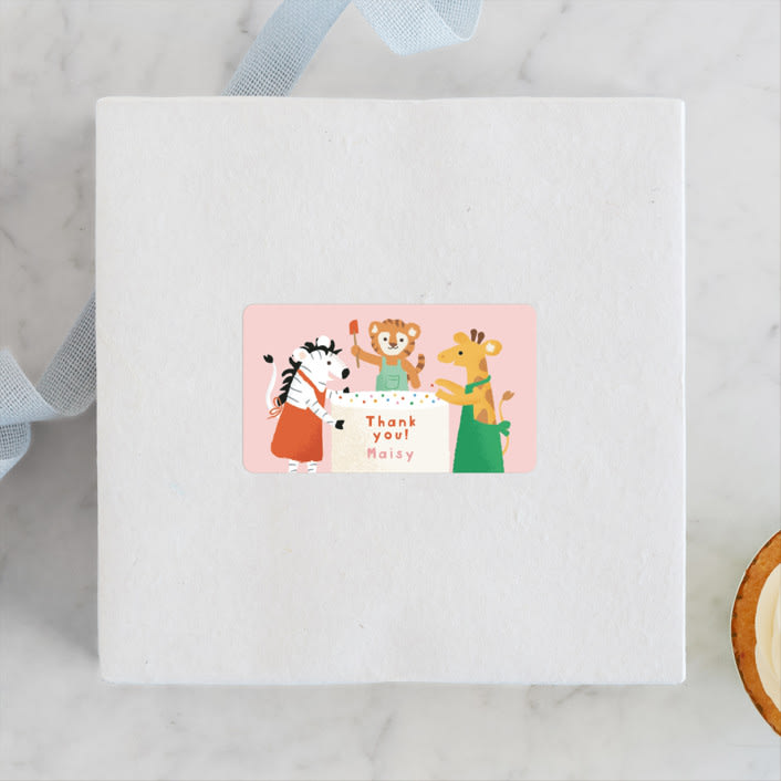"Let's bake!" - Children's Birthday Party Stickers in Berry by Jennifer Wick - Front