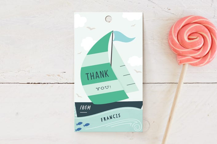 "Sail Away" - Children's Birthday Party Favor Tags in Deep Sea by Creo Study - Front