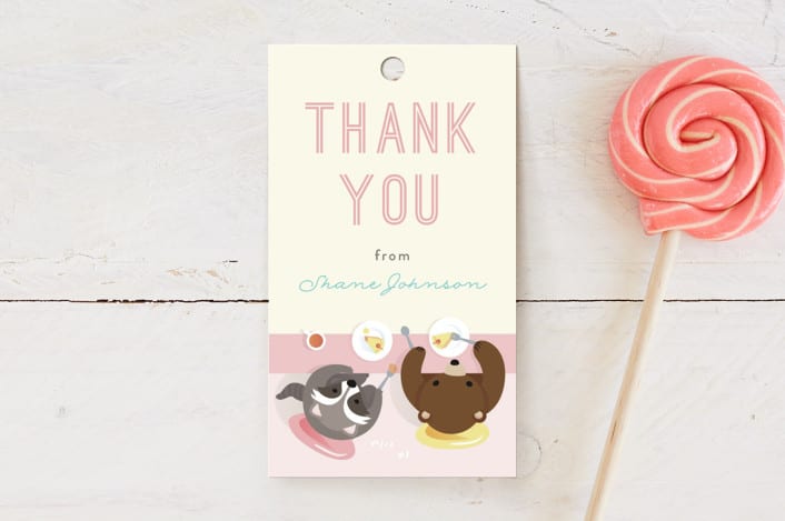 "Party Table" - Children's Birthday Party Favor Tags in Carnation by Shannon Chen of Four Wet Feet Studio - Front