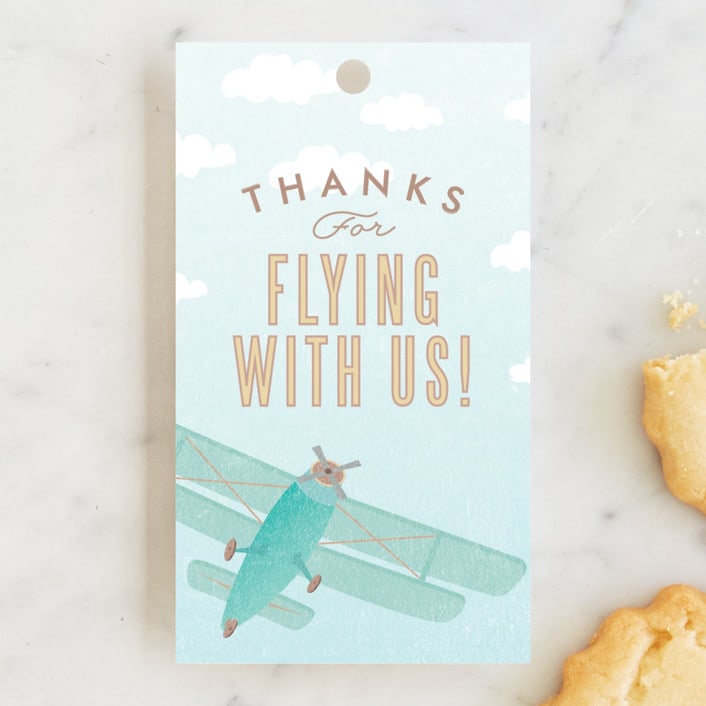 "Come Fly with Us" - Children's Birthday Party Favor Tags in Teal by Karidy Walker - Front