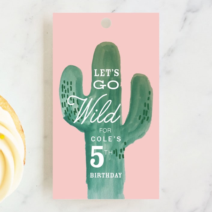 "Wild Cactus" - Children's Birthday Party Favor Tags in Blush by Baumbirdy - Front