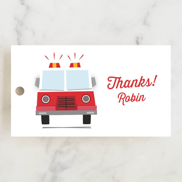 "Engine Number Five" - Children's Birthday Party Favor Tags in Cherry by Anna Elder - Front