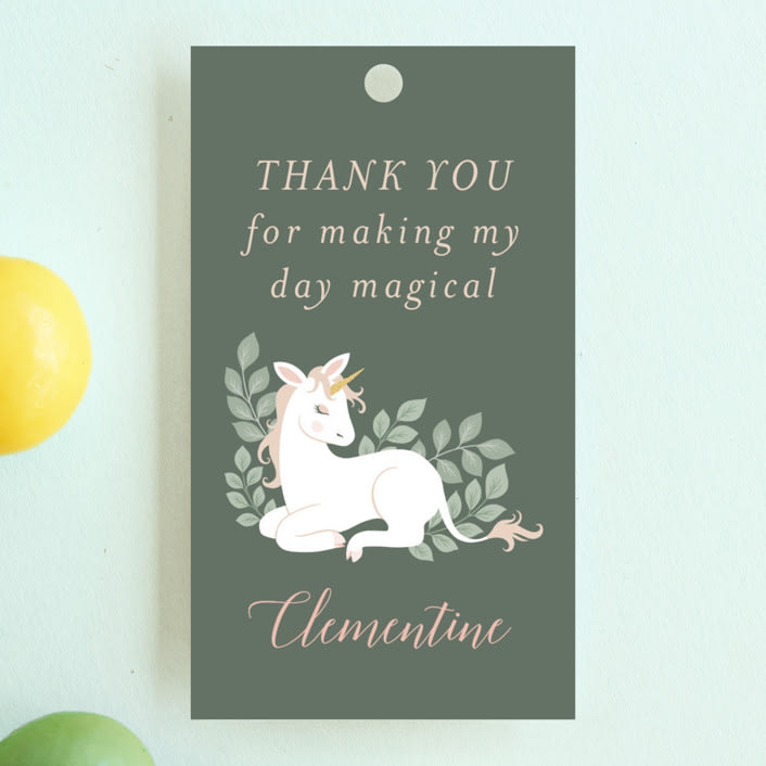 "Enchanted" - Children's Birthday Party Favor Tags in Grove by Jamie Alexander - Front