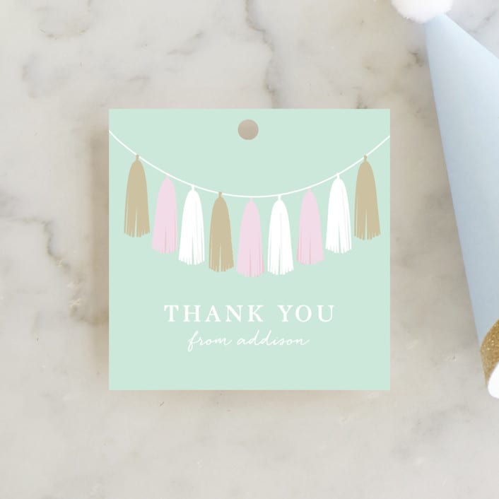 "Gilded Garland" - Children's Birthday Party Favor Tags in Peppermint by Angela Thompson - Front