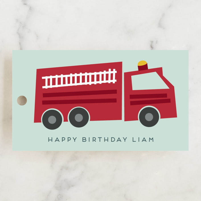 "Shiny Cars" - Children's Birthday Party Favor Tags in Aqua by Amy Payne - Front