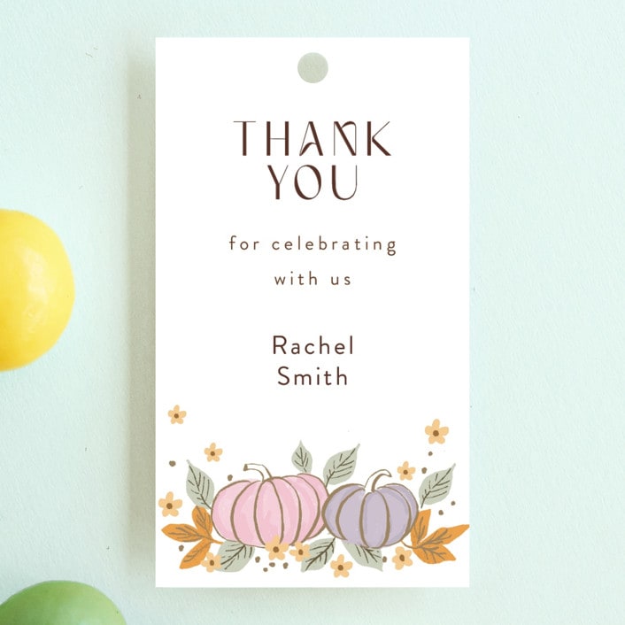 "pastel pumpkins" - Children's Birthday Party Favor Tags in Pudding by Cass Loh - Front
