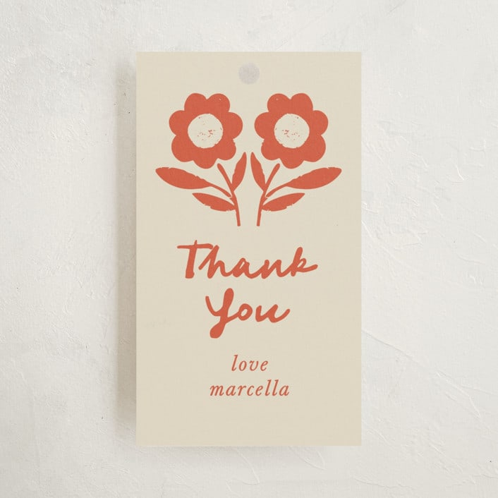 "Stamped Floral" - Children's Birthday Party Favor Tags in Strawberry by Kelly Watkins - Front