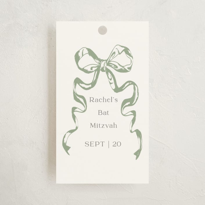 "Big Bow" - Children's Birthday Party Favor Tags in Mint by Teju Reval - Front