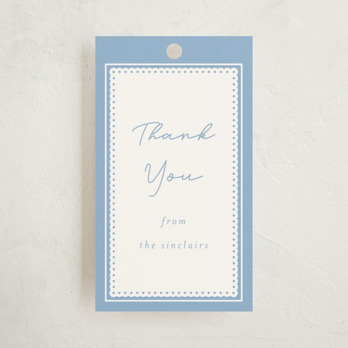 "Stitched Frame" - Children's Birthday Party Favor Tags in Sky by Nicole Walsh - Front