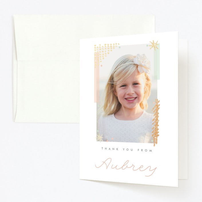 "Glitter & Glam" - Children's Birthday Party Thank You Cards in Glittery Gold by Oma N. Ramkhelawan - Front