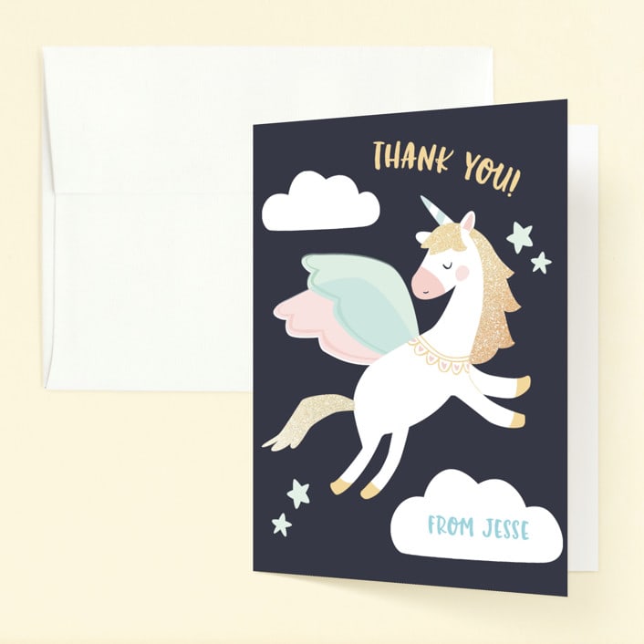 "Magical Pegasus" - Children's Birthday Party Thank You Cards in Azure by peetie design - Front