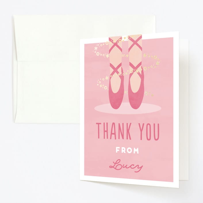 "Let's Plie" - Children's Birthday Party Thank You Cards in Bubblegum by Jen Banks - Front