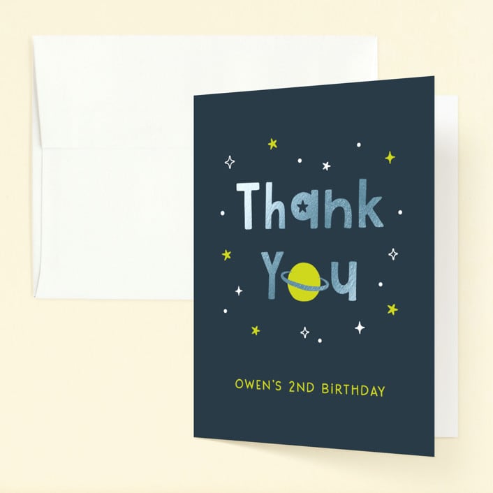 "Two the moon" - Children's Birthday Party Thank You Cards in Midnight by Annie Holmquist - Front