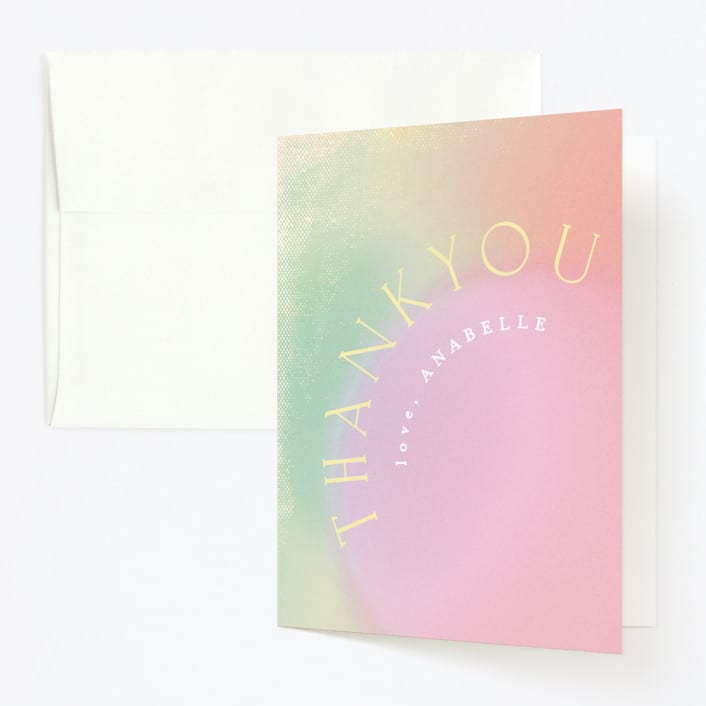 "unicorns" - Children's Birthday Party Thank You Cards in Cotton Candy by Phrosné Barwood - Front