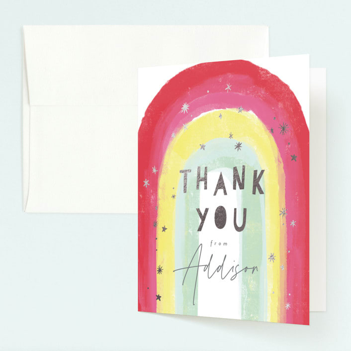 "Sparkling Rainbow" - Children's Birthday Party Thank You Cards in Fruit Punch by Rebecca Durflinger - Front
