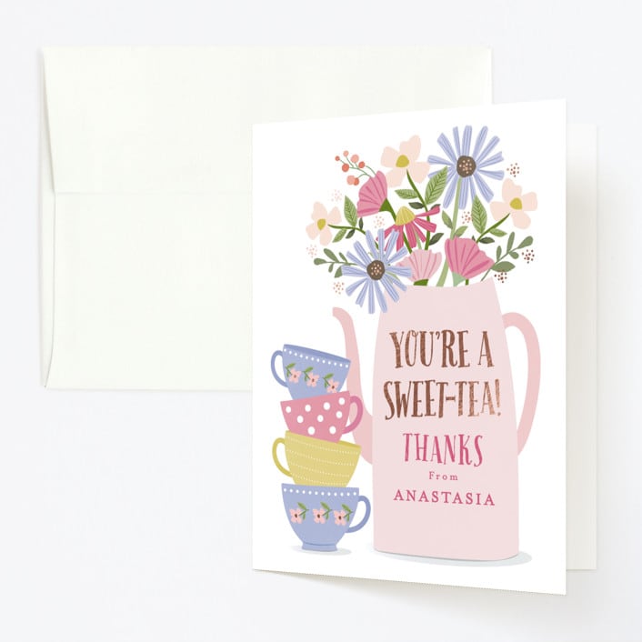 "party teapot" - Children's Birthday Party Thank You Cards in Petal by Karidy Walker - Front