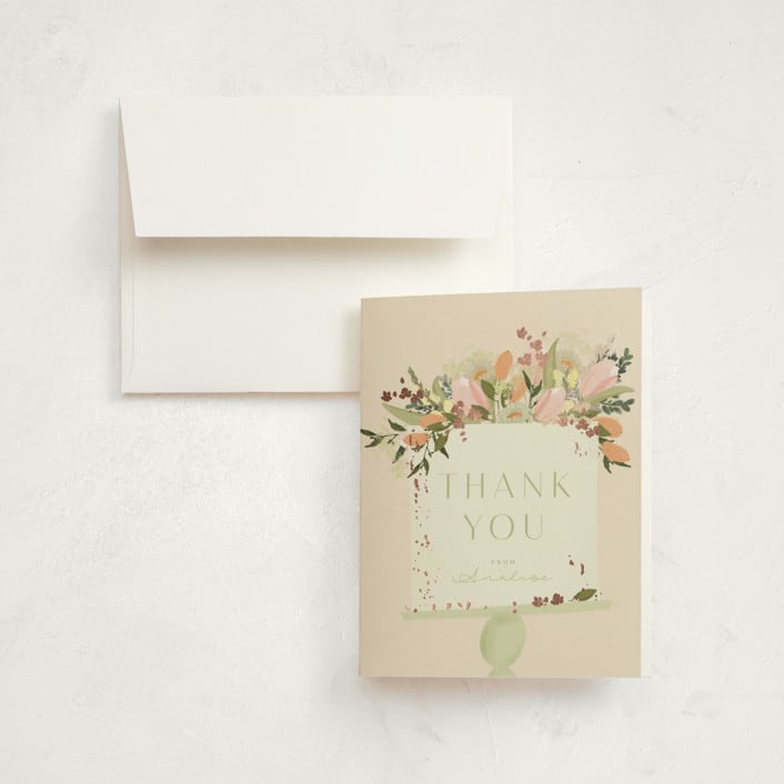 "Tulip Topper" - Children's Birthday Party Thank You Cards in Peaches by Grace Kreinbrink - Front