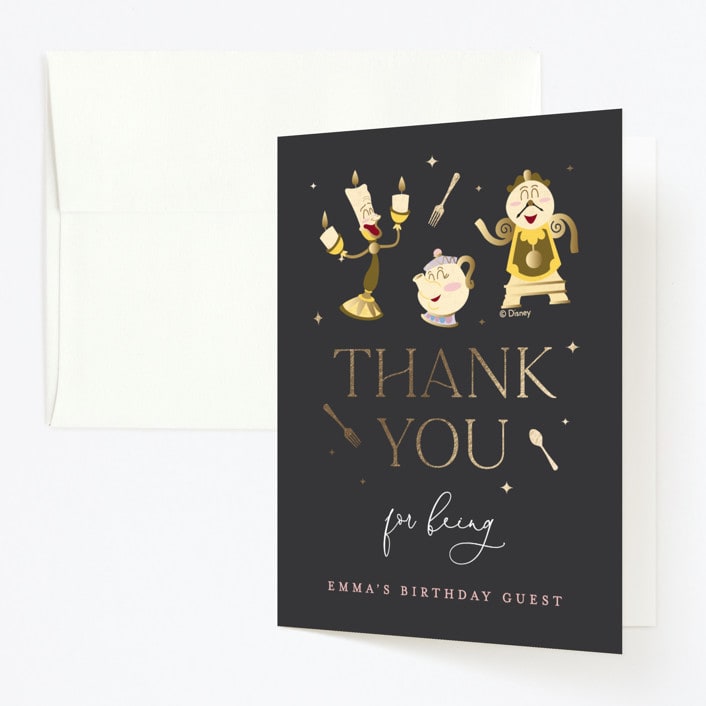 "Disney's Beauty And The Beast Be Our Guest" - Children's Birthday Party Thank You Cards in Midnight by Erica Krystek - Front