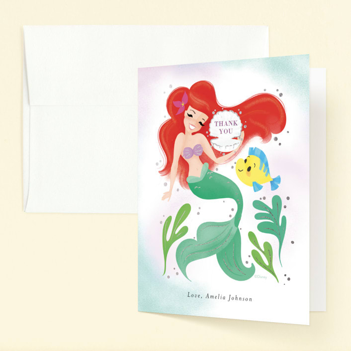 "Disney's Little Mermaid Shellebrate!" - Children's Birthday Party Thank You Cards in Lilac by Itsy Belle Studio - Front