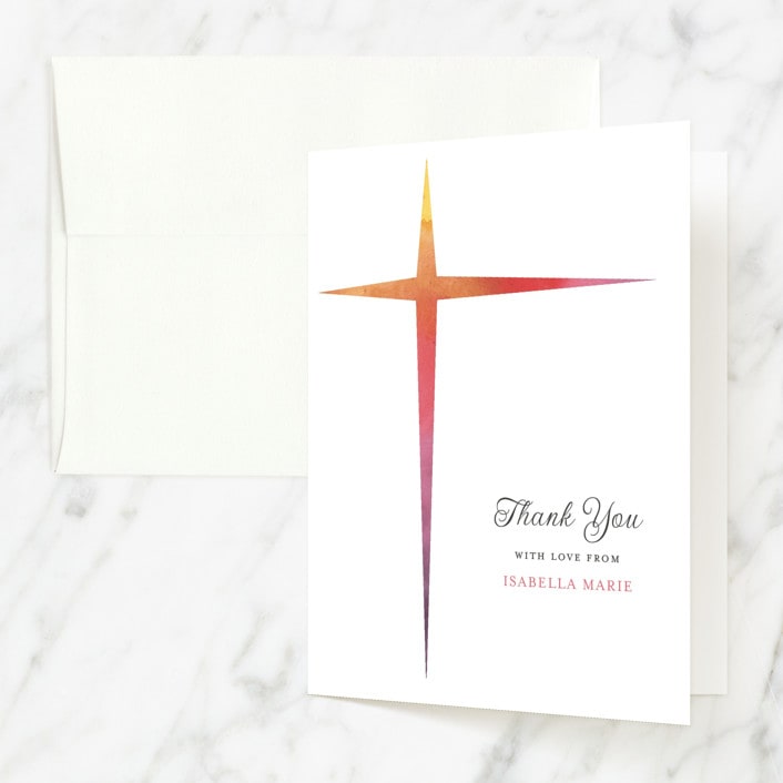 "Ombre Cross" - Confirmation Thank You Cards in Vanilla by Beth Schneider - Front